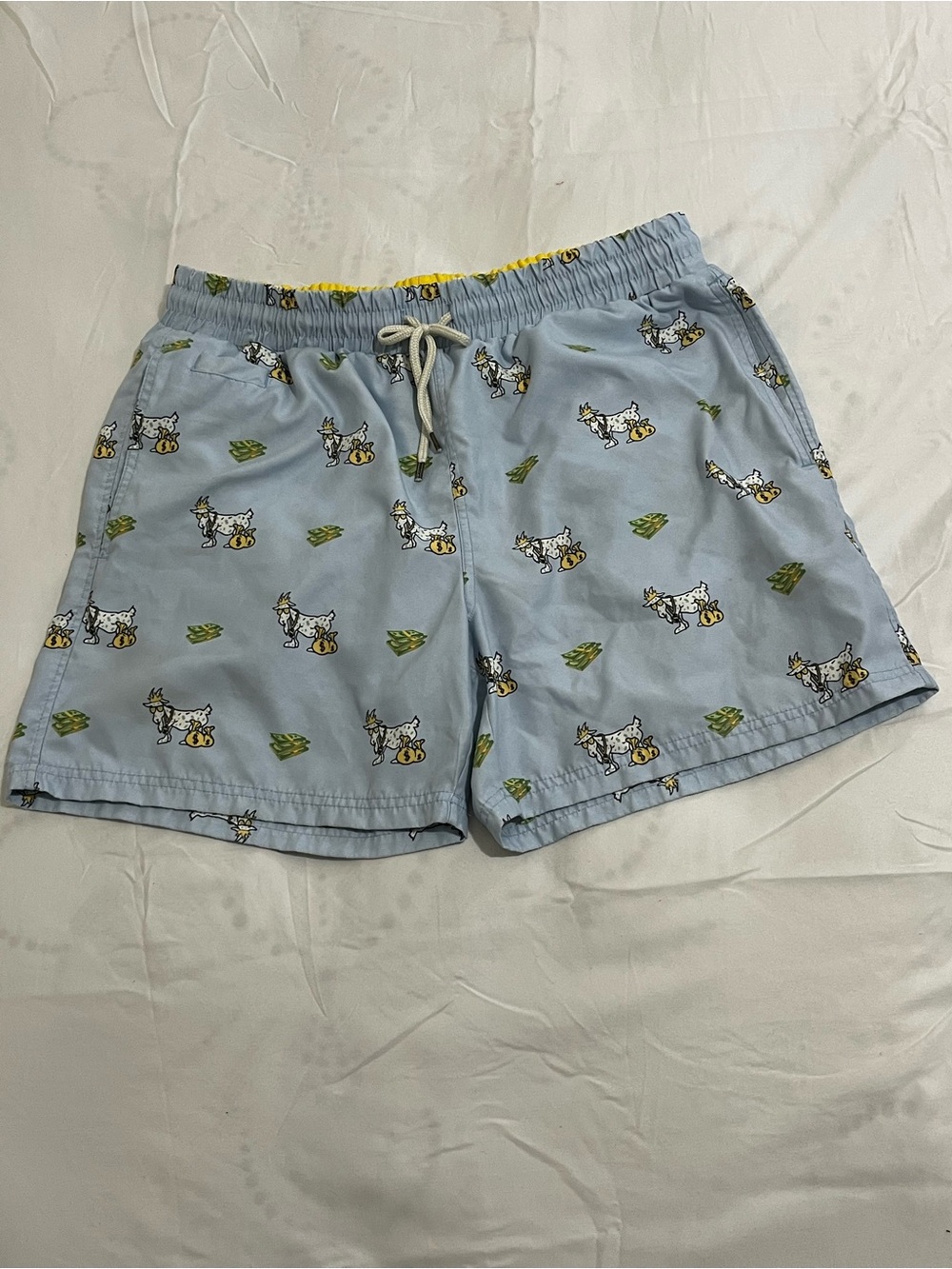 GOAT USA Men's Light Blue Printed Swim Trunks with Drawstring Size Medium